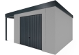 Garden house with Hormann garage door and 1,5m left gazebo in light grey